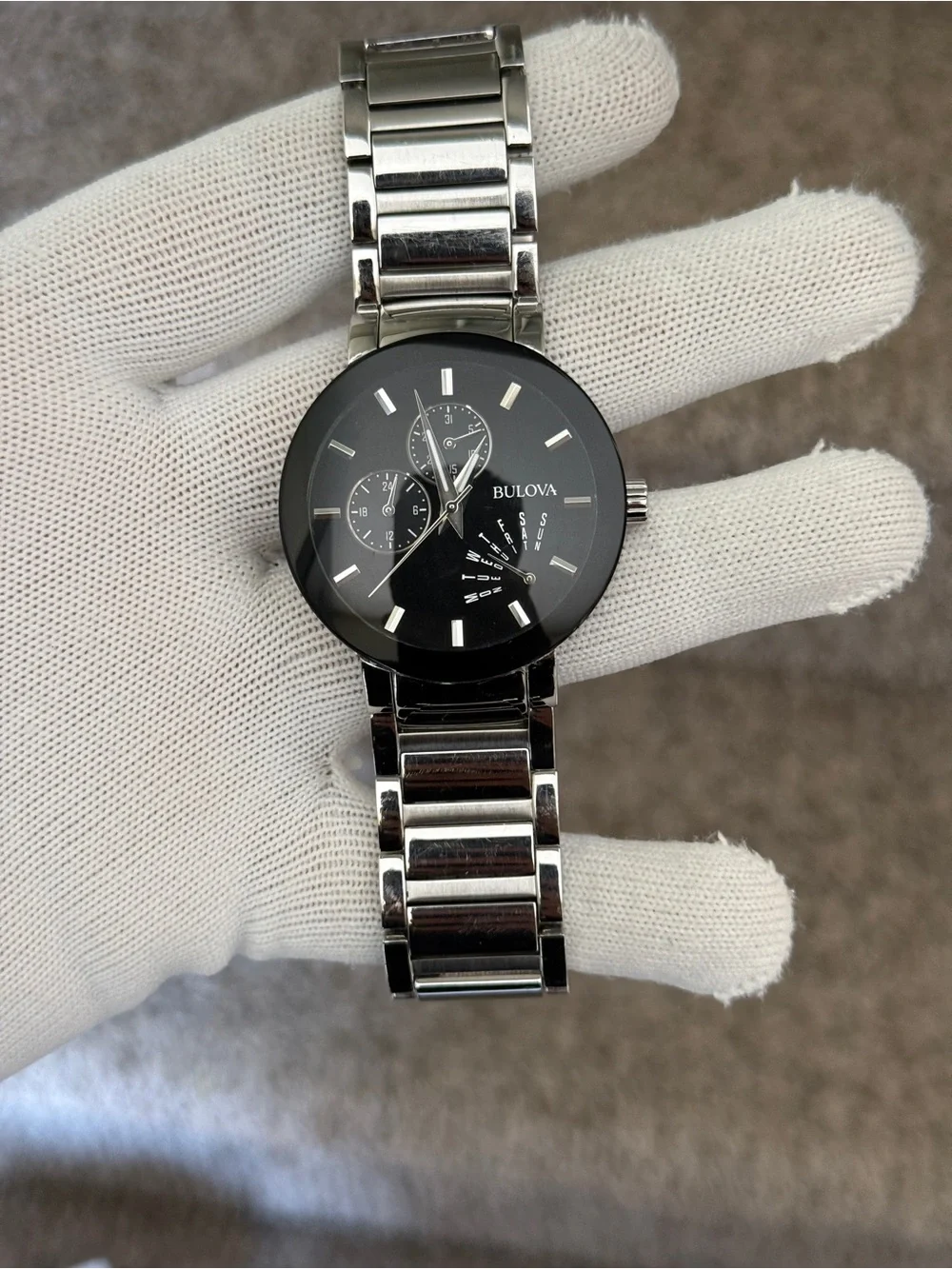Bulova Men's Futuro Stainless Steel Silver 40mm Black Dial Watch